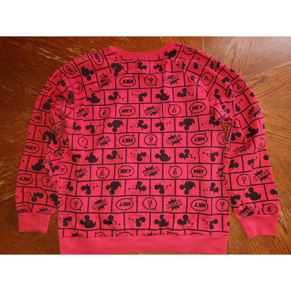 Disney Sweater Womens Junior L 11/13 Red Mickey Mouse All Over Print Sweatshirt - Picture 2 of 5